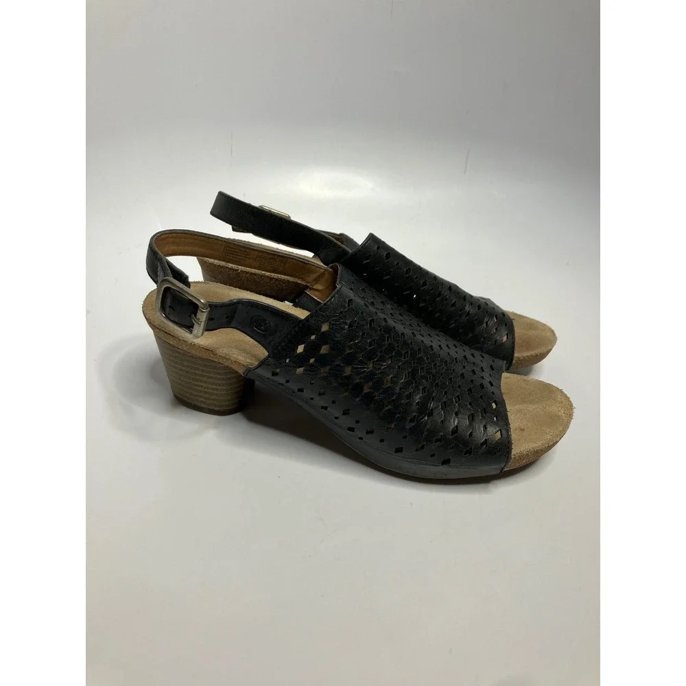 Josef Seibel black laser cut leather sandals women's size 39 8.5 business casual